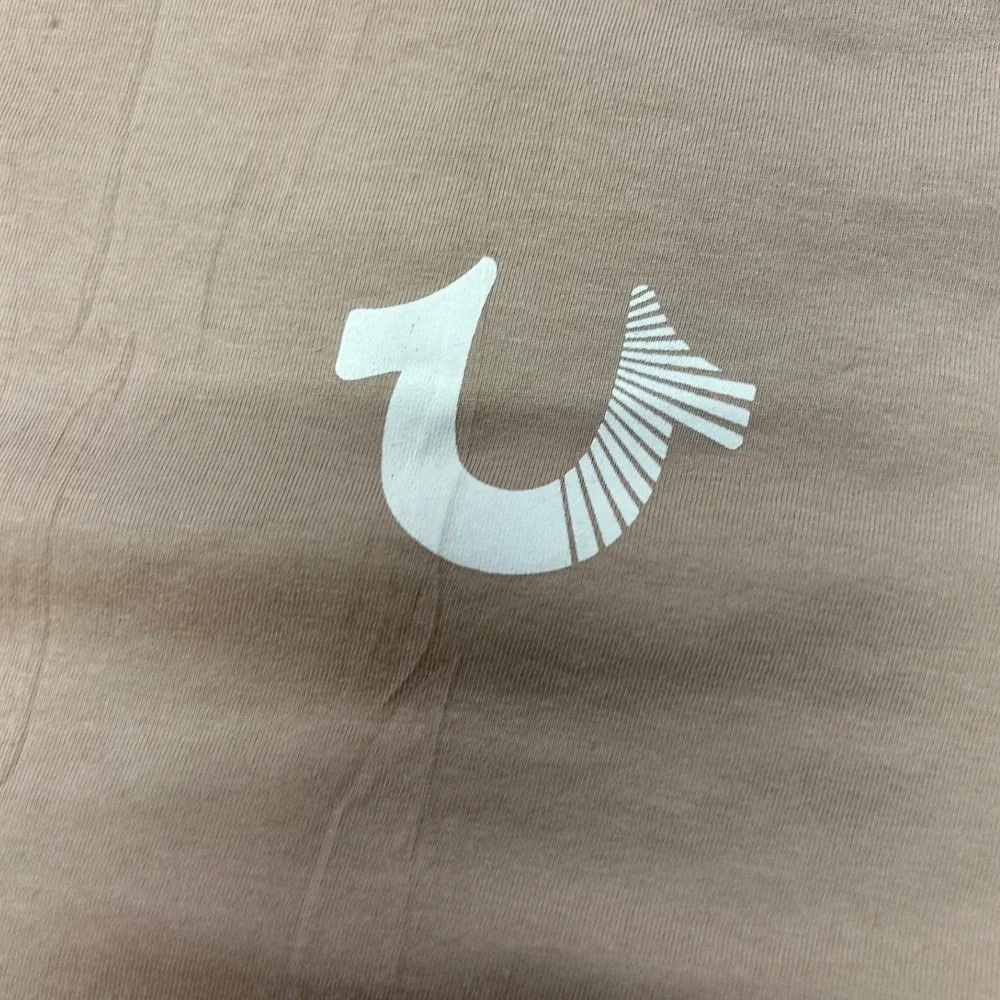 True Religion Mens Tan Khaki Buddha Graphic Logo T-Shirt Size Medium